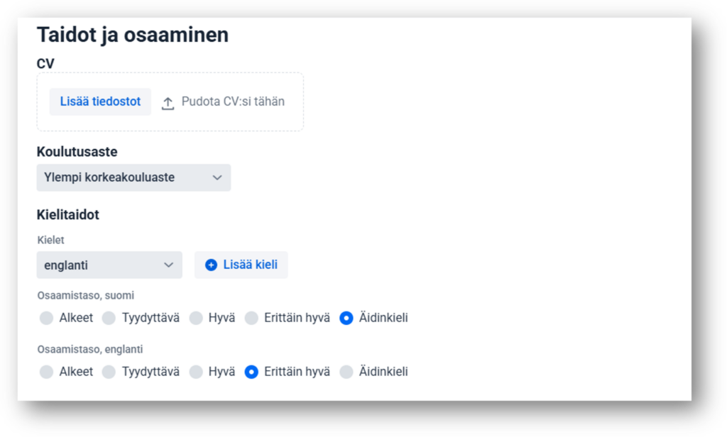 Henkilörekisterissä voit esimerkiksi ylläpitää tietoja osaamisesta tai tarjotuista palveluista.